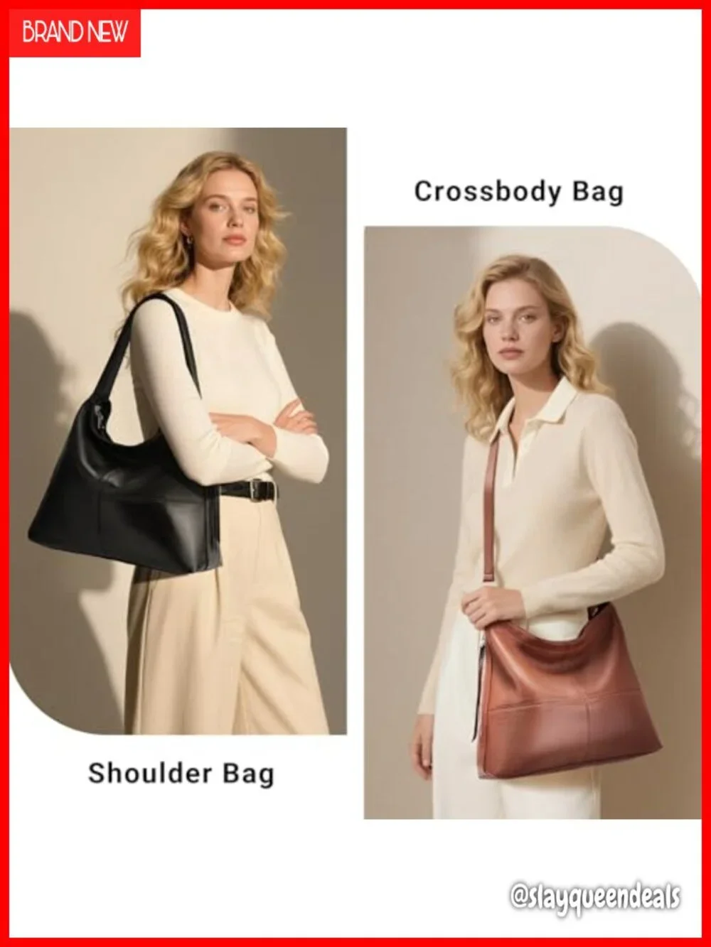 Genuine Leather Hobo Bags for Women Crossbody Purses Work Tote Bag